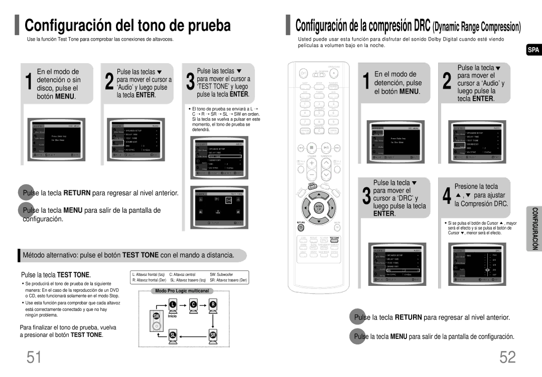 Samsung HT-P70R/ELS manual En el modo de Pulse las teclas Detención o sin, Disco, pulse el, Botón Menu La tecla Enter 