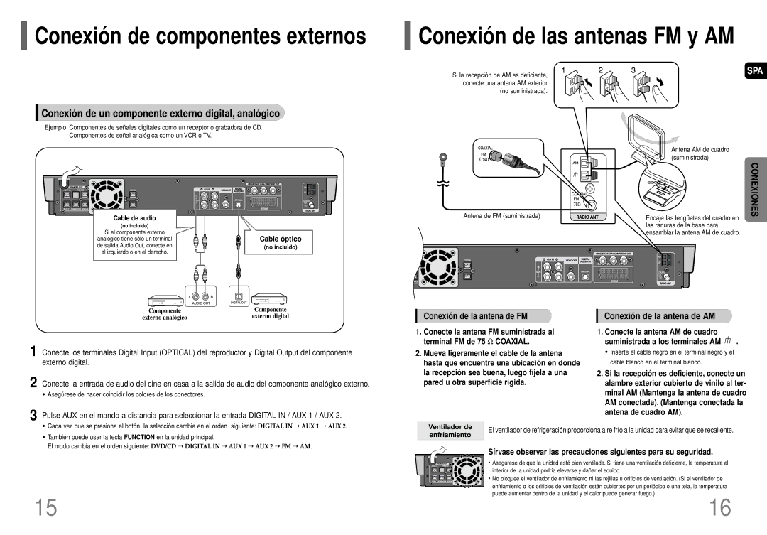 Samsung HT-P70R/ELS manual Conexió n de un componente externo digital, analó gico, Cable ó ptico 