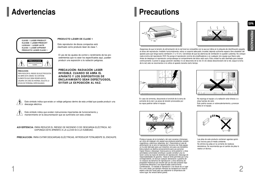 Samsung HT-P70R/ELS manual Advertencias Precautions, Precaucion 