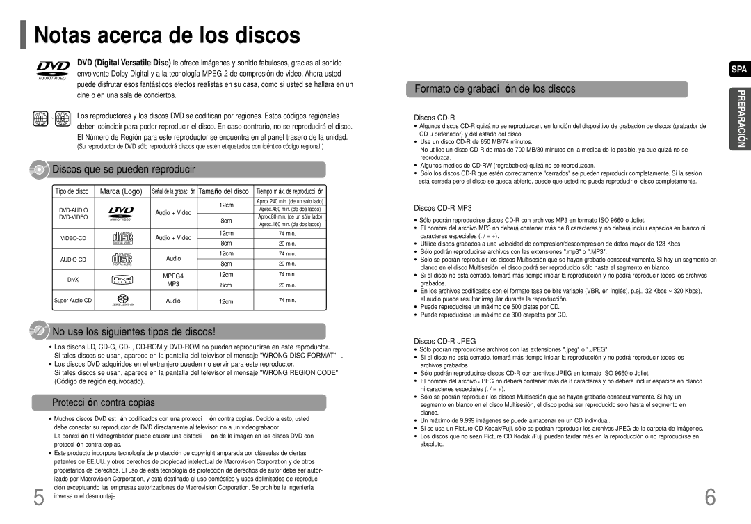 Samsung HT-P70R/ELS Notas acerca de los discos, Discos que se pueden reproducir, No use los siguientes tipos de discos 