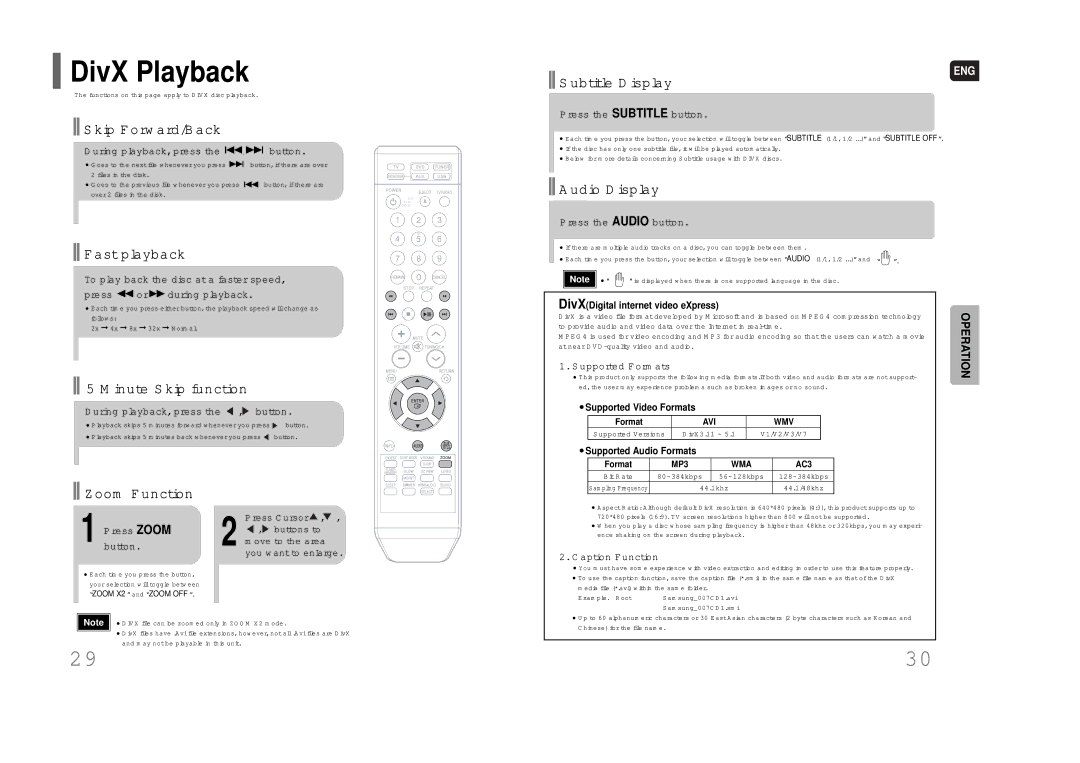 Samsung HT-Q100W instruction manual DivX Playback 