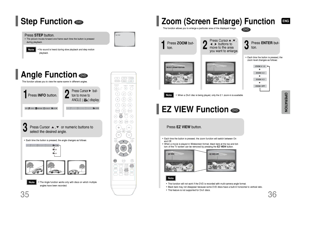 Samsung HT-Q100W Step Function DVD, Angle Function DVD, EZ View Function DVD, Zoom Screen Enlarge Function ENG 