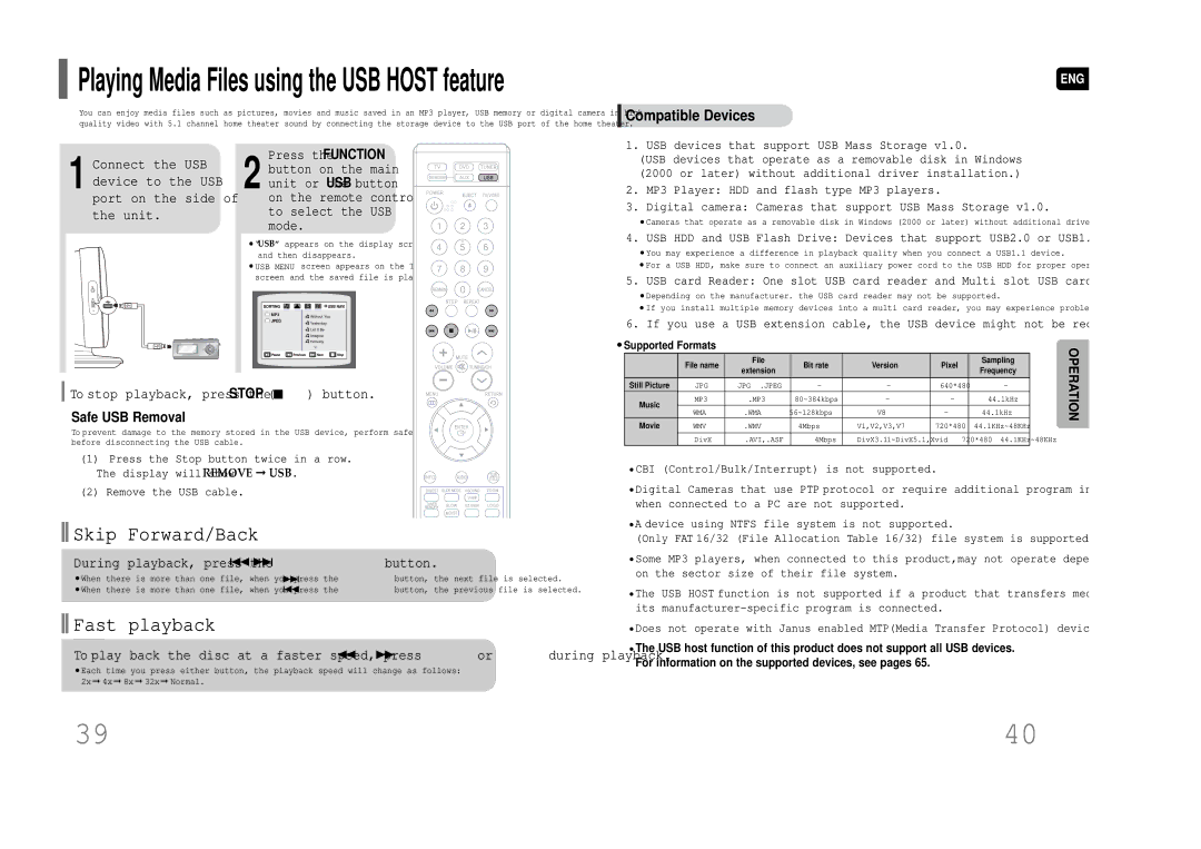 Samsung HT-Q100W instruction manual To stop playback, press the Stop button, Safe USB Removal 