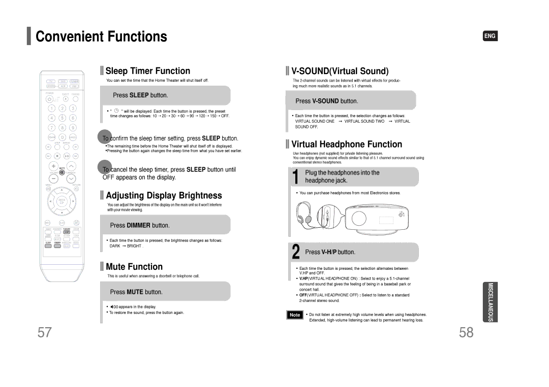 Samsung HT-Q100W instruction manual Convenient Functions 