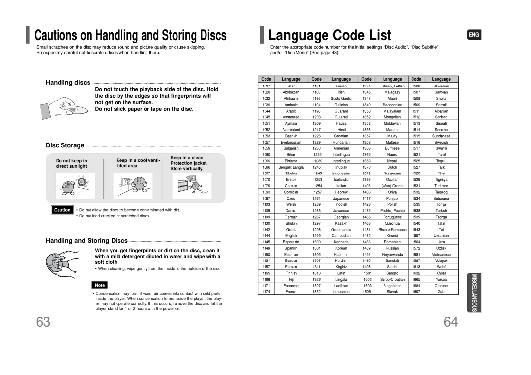 Samsung HT-Q100W instruction manual Language Code List, Code Language 