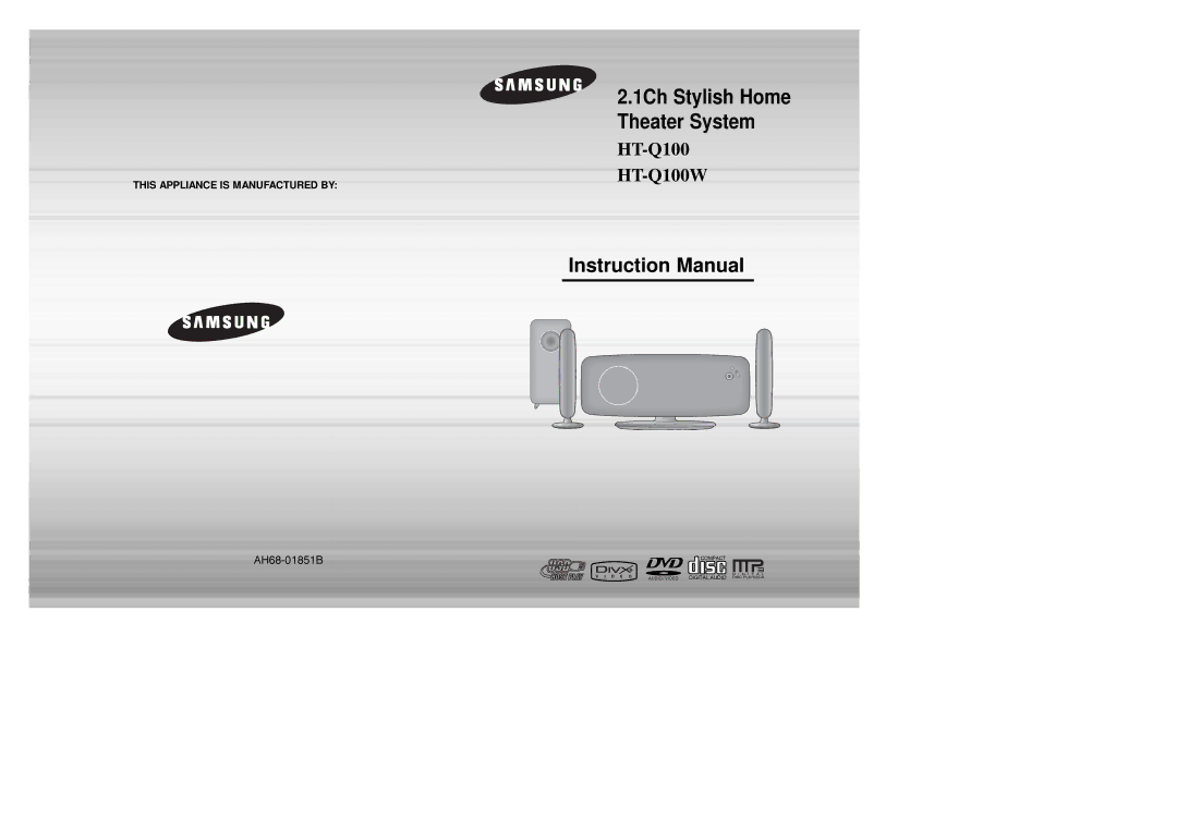 Samsung HT-Q100WR/XFU, HT-Q100R/XFU manual 1Ch Stylish Home Theater System 