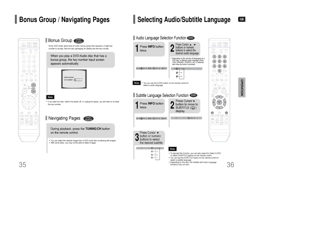 Samsung HT-XQ100R/ELS, HT-Q100T/XEH, HT-Q100WT/XEF Bonus Group DVD, Navigating Pages DVD, 1Press Info button twice, Display 