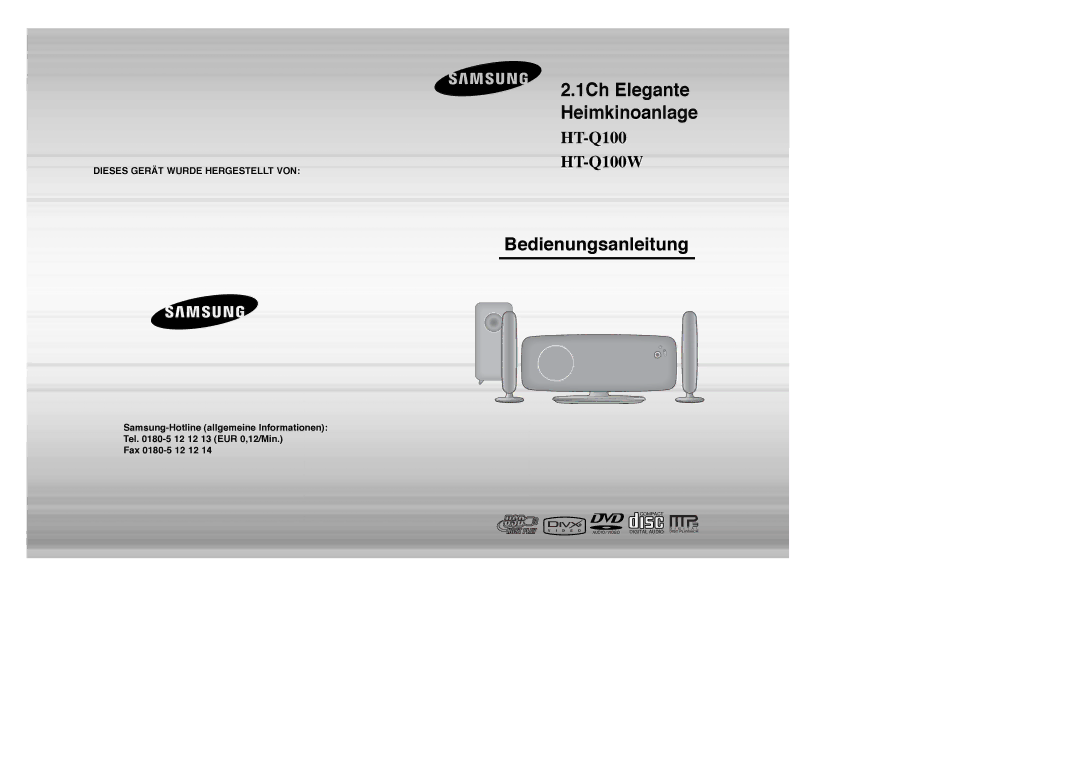 Samsung HT-XQ100R/ELS, HT-Q100T/XEH, HT-Q100WT/XEF, HT-Q100WR/ELS, HT-XQ100T/XEF, HT-Q100T/XEF manual Bedienungsanleitung 