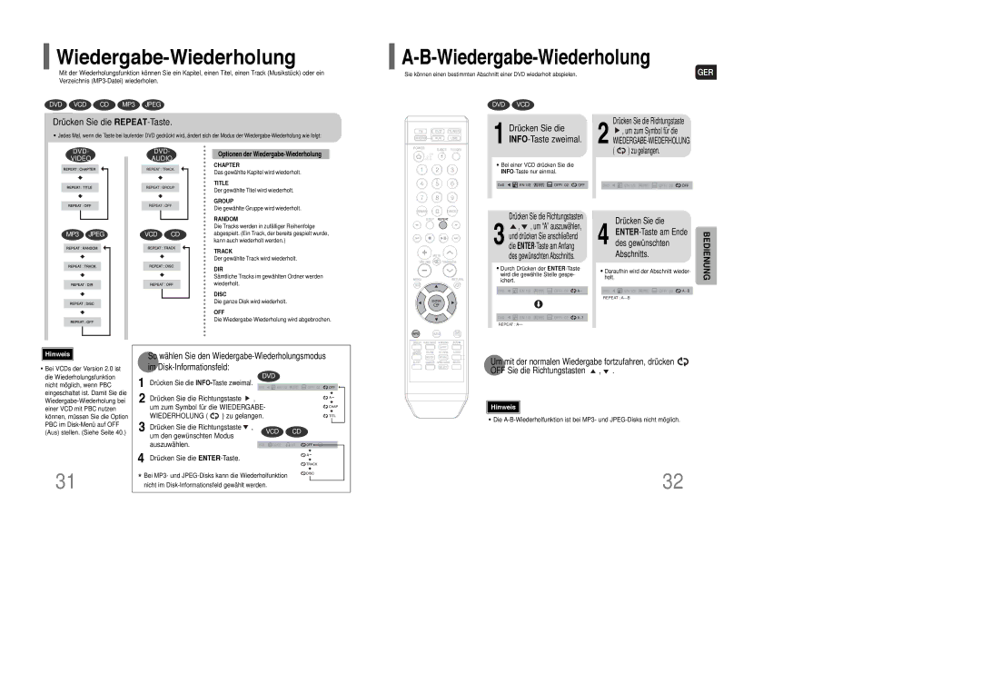 Samsung HT-Q100WR/ELS manual Wiedergabe-Wiederholung, Drücken Sie die REPEAT-Taste, Drücken Sie die INFO-Taste zweimal 