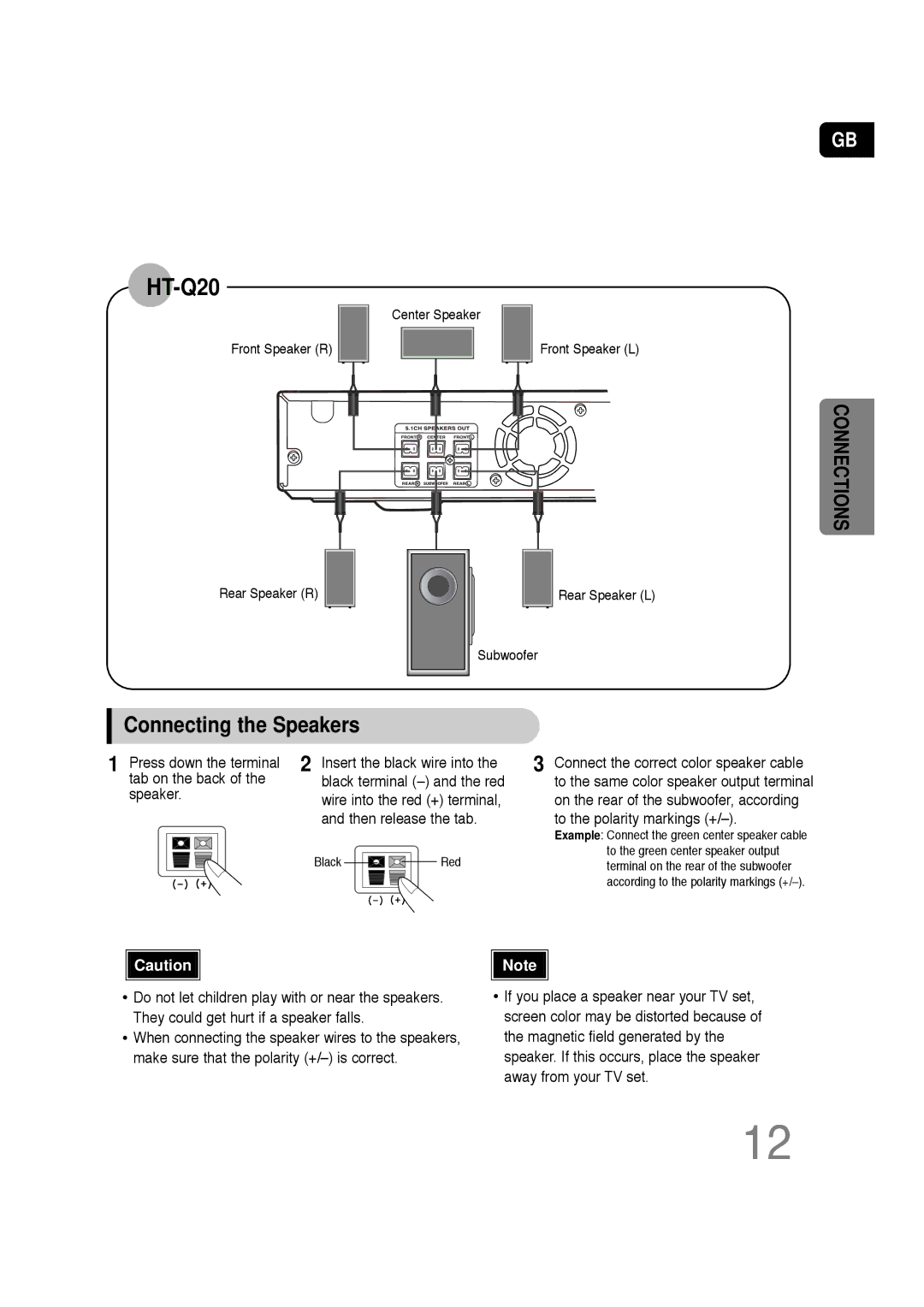 Samsung HT-TQ22 instruction manual HT-Q20, Connecting the Speakers 