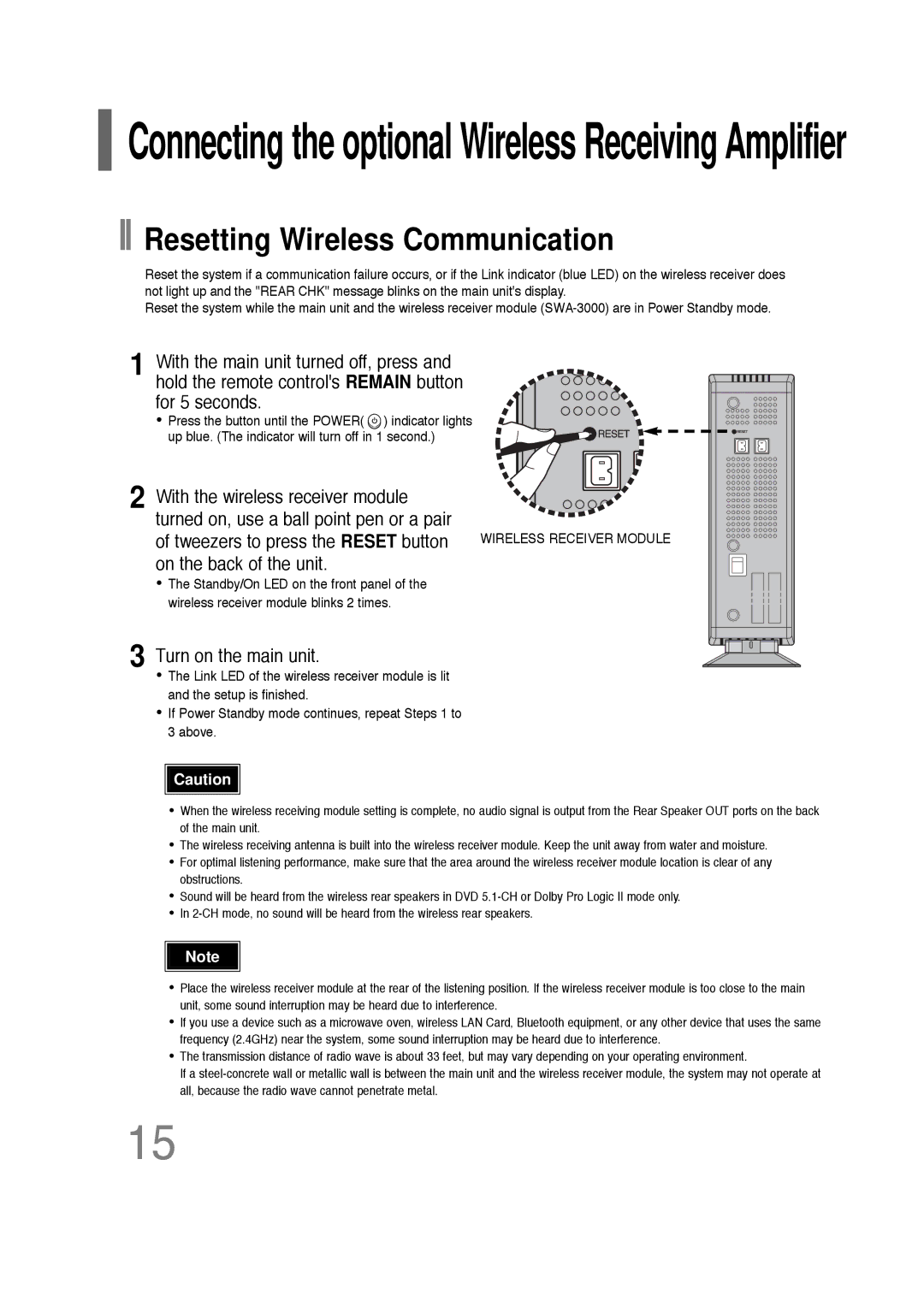 Samsung HT-Q20, HT-TQ22 instruction manual Resetting Wireless Communication 