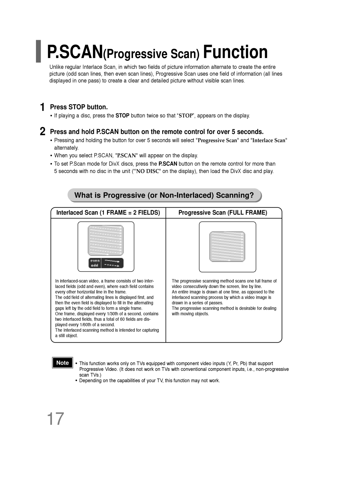 Samsung HT-Q20, HT-TQ22 instruction manual SCANProgressive Scan Function, Press Stop button 