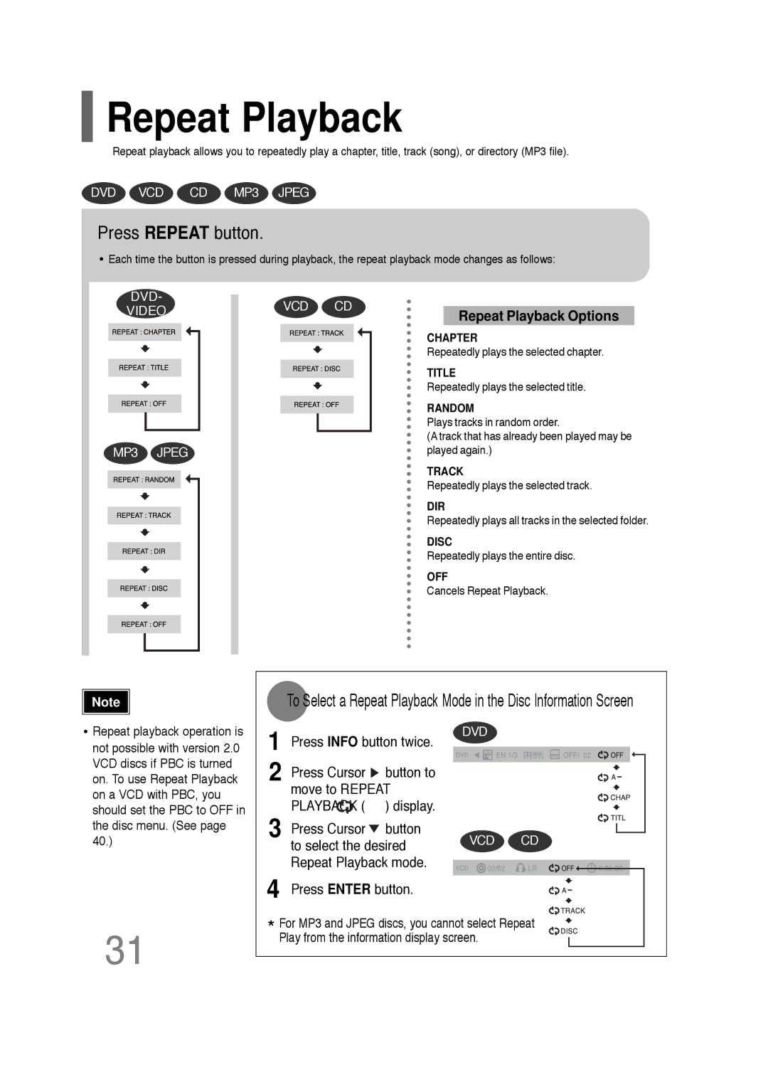 Samsung HT-Q20, HT-TQ22 instruction manual Repeat Playback, Press Repeat button 