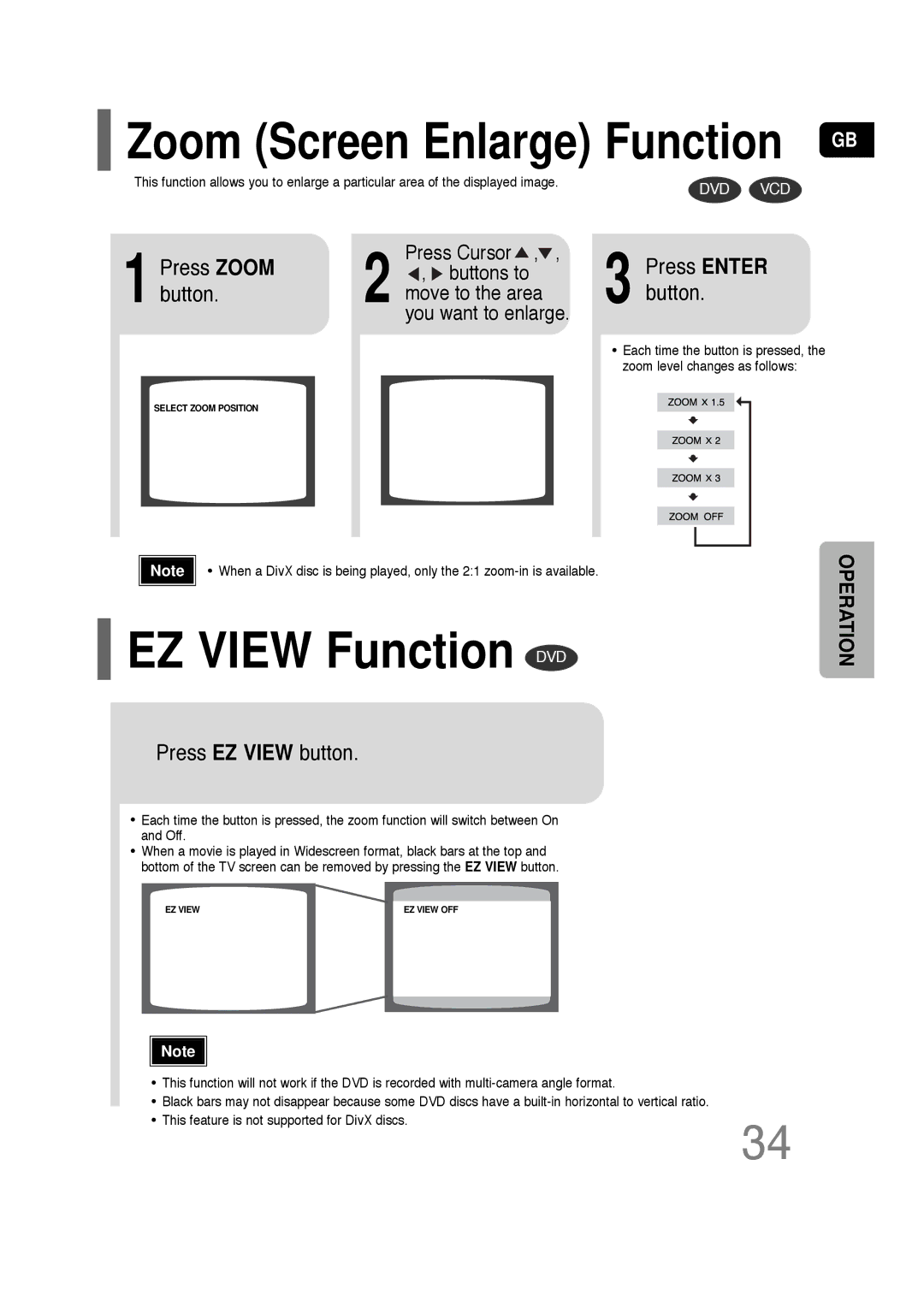 Samsung HT-TQ22, HT-Q20 instruction manual EZ View Function DVD, Press EZ View button 