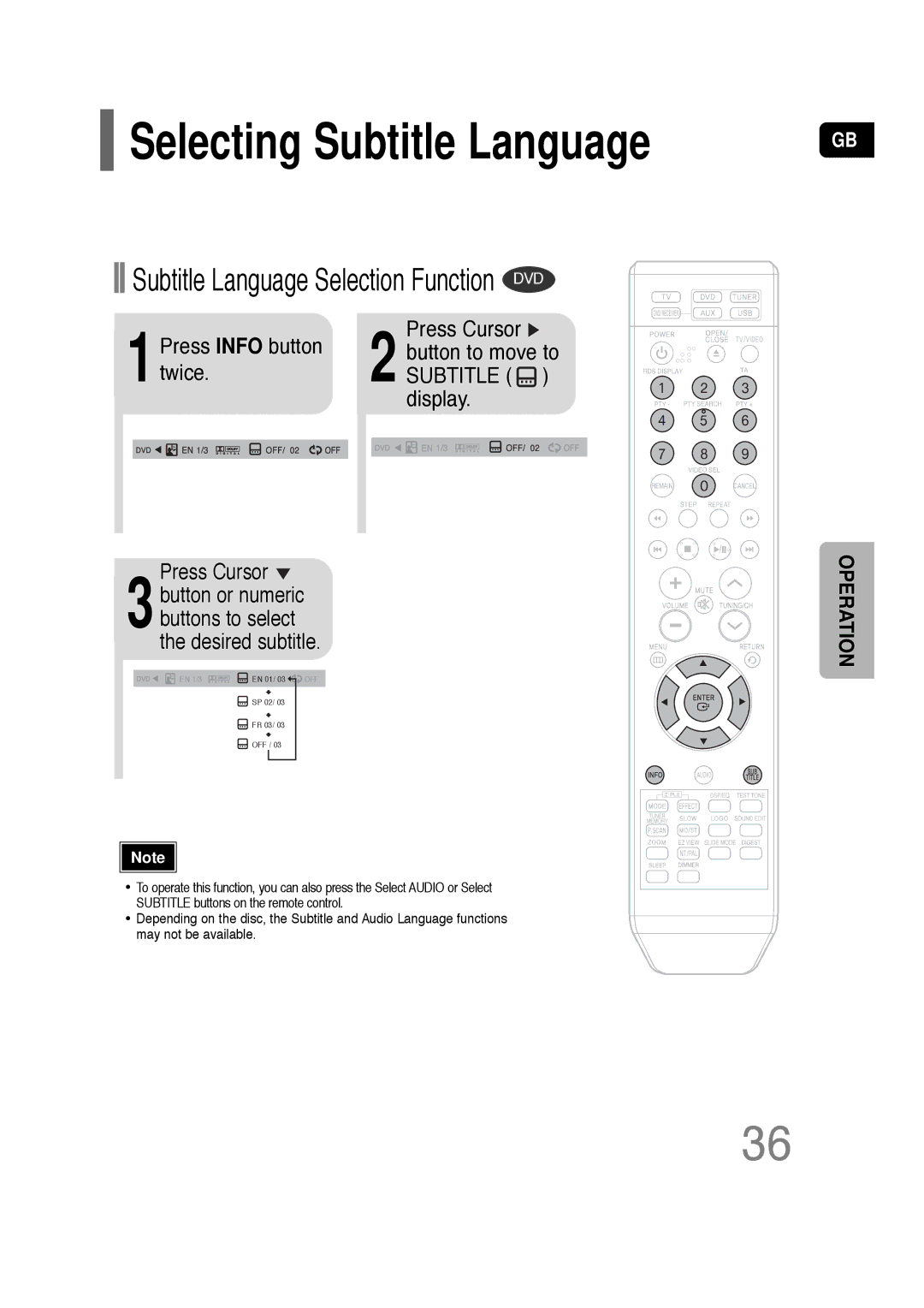 Samsung HT-TQ22, HT-Q20 instruction manual Selecting Subtitle Language, Subtitle Language Selection Function DVD 