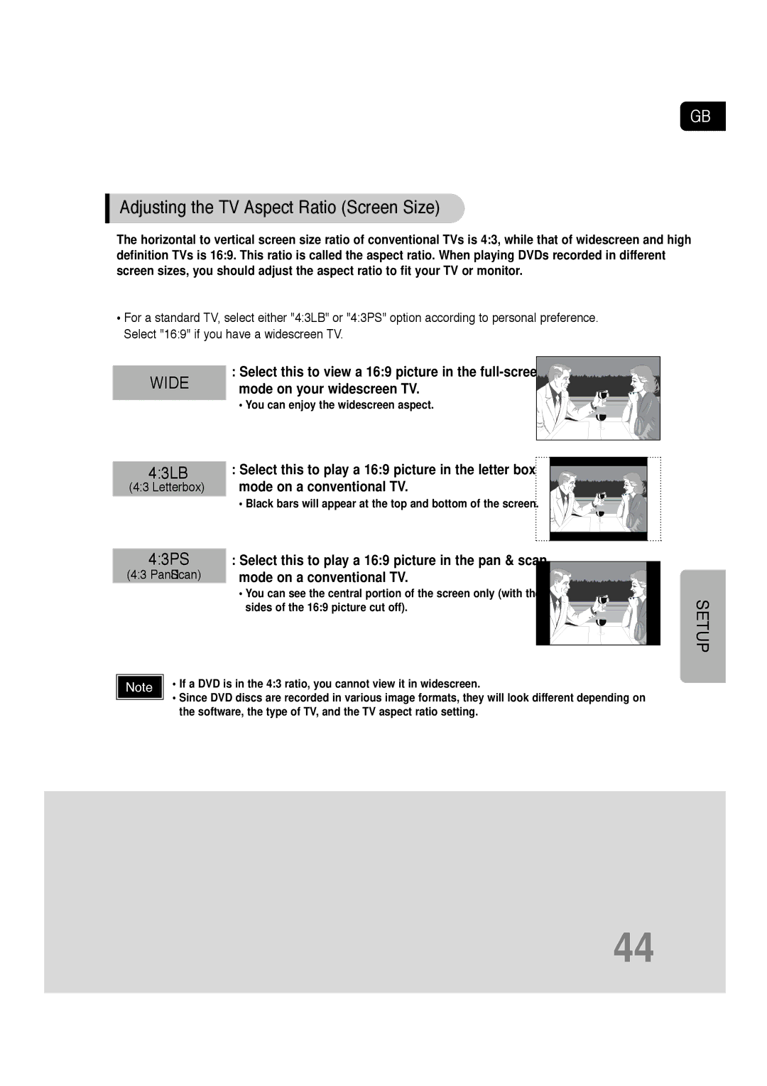 Samsung HT-TQ22, HT-Q20 instruction manual Adjusting the TV Aspect Ratio Screen Size, Wide 