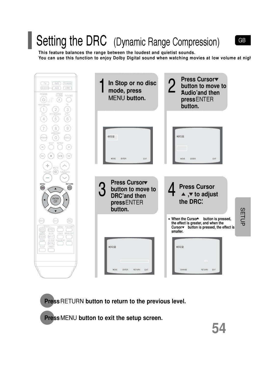 Samsung HT-TQ22, HT-Q20 instruction manual Setting the DRC Dynamic Range Compression GB, ‘Drc’ 