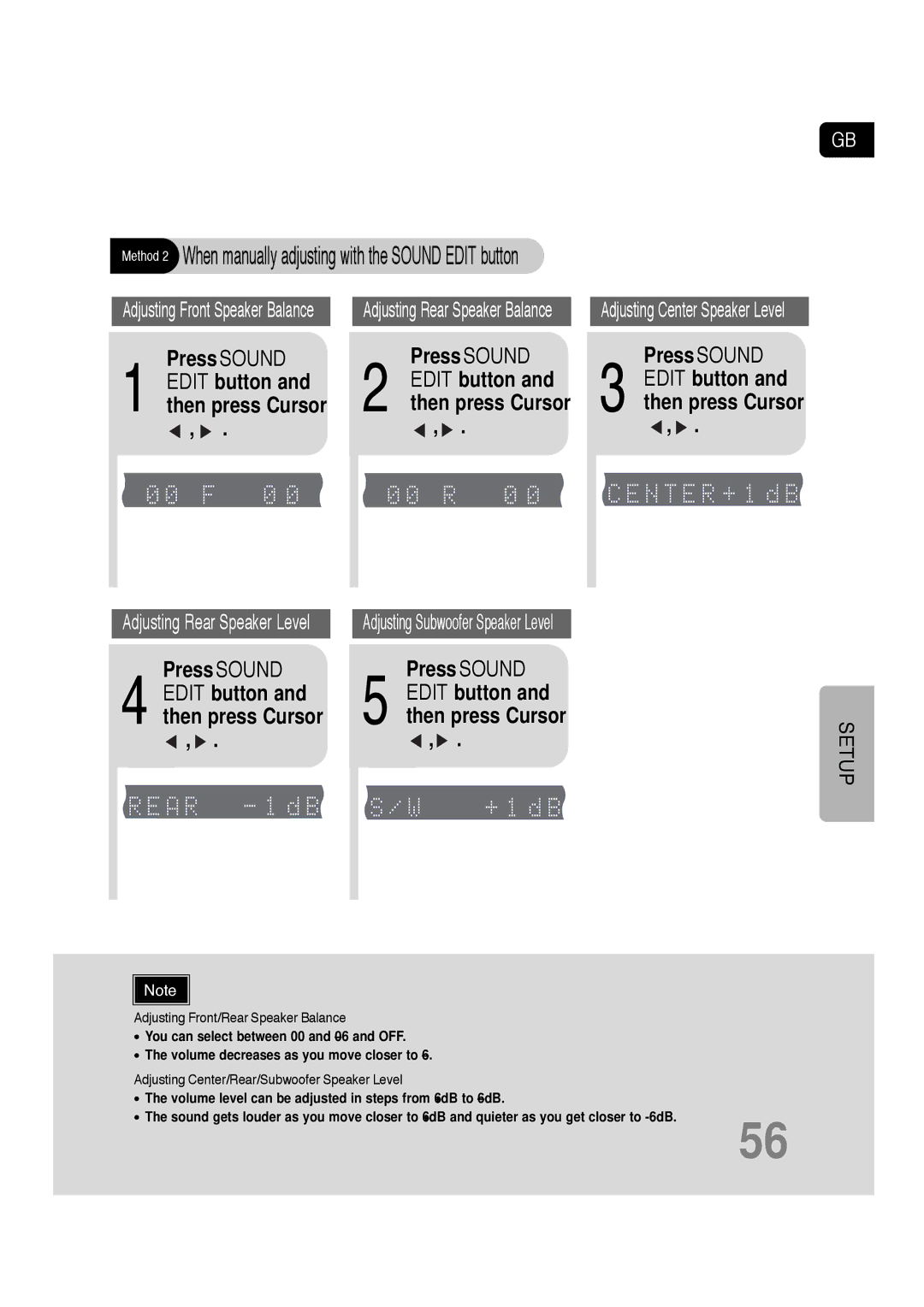 Samsung HT-TQ22, HT-Q20 instruction manual Method 2 When manually adjusting with the Sound Edit button, Press Sound 