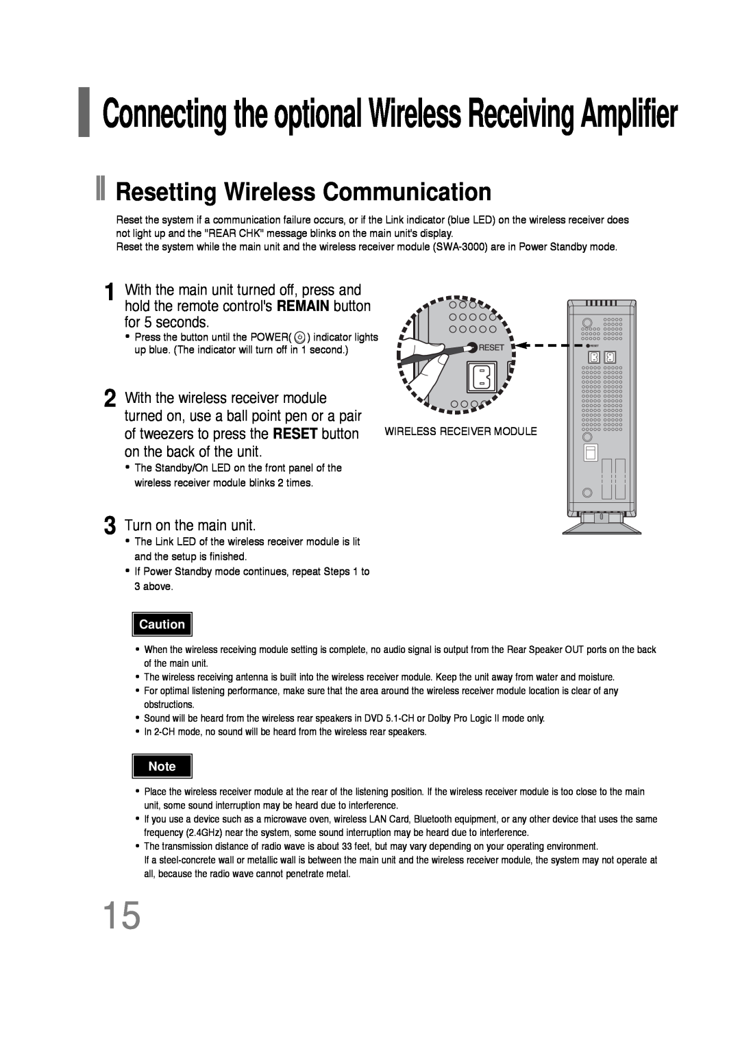 Samsung HT-Q20, HT-TQ22 instruction manual Resetting Wireless Communication 