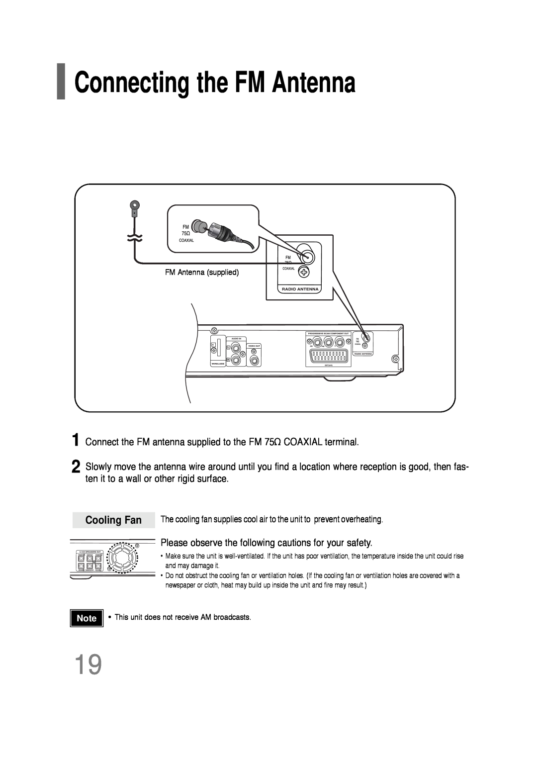 Samsung HT-Q20, HT-TQ22 instruction manual Connecting the FM Antenna, Cooling Fan 