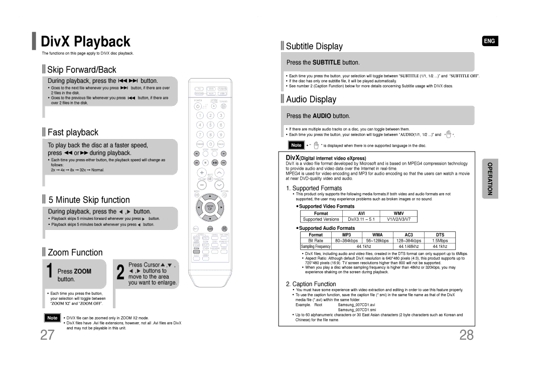 Samsung HT-Q40 instruction manual DivX Playback 