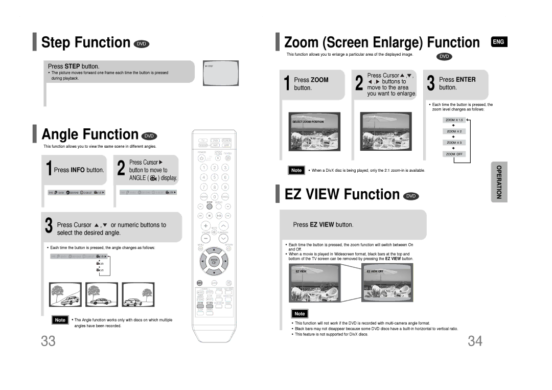 Samsung HT-Q40 Step Function DVD, Angle Function DVD, EZ View Function DVD, Zoom Screen Enlarge Function ENG 