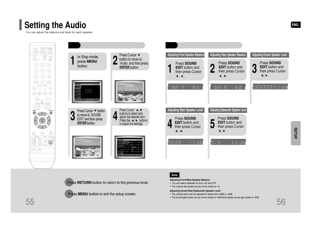 Samsung HT-Q40 instruction manual Setting the Audio, Enter button 