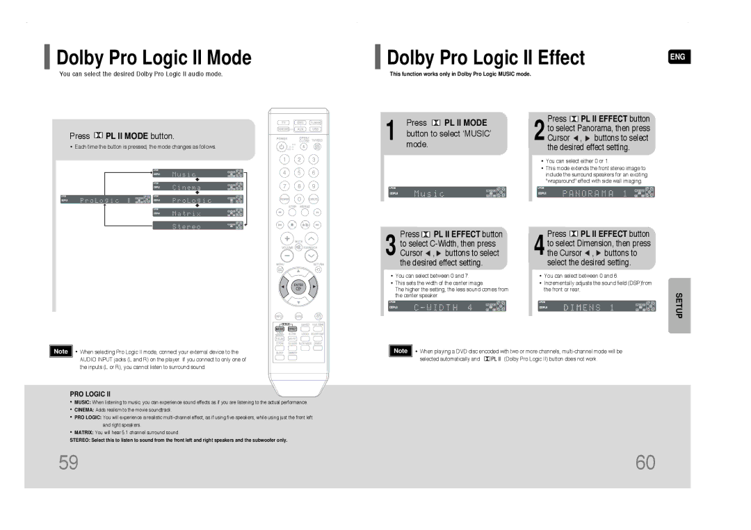 Samsung HT-Q40 instruction manual Dolby Pro Logic II Mode, Press PL II Mode button, Button to select ‘MUSIC’ 