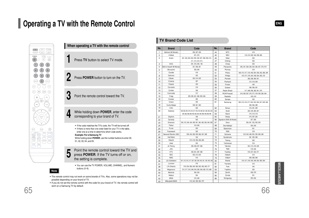 Samsung HT-Q40 instruction manual Press Power button to turn on the TV, Point the remote control toward the TV 