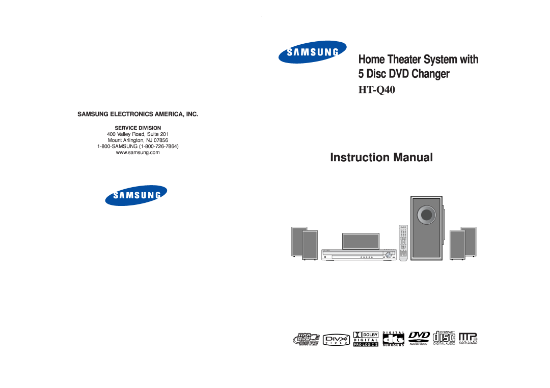 Samsung HT-Q40 instruction manual Samsung Electronics America, Inc, Home Theater System with 5 Disc DVD Changer 