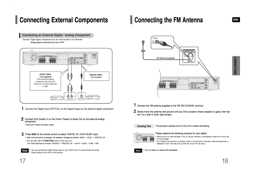 Samsung HT-Q40 instruction manual Connecting an External Digital / Analog Component, Connecting External Components 