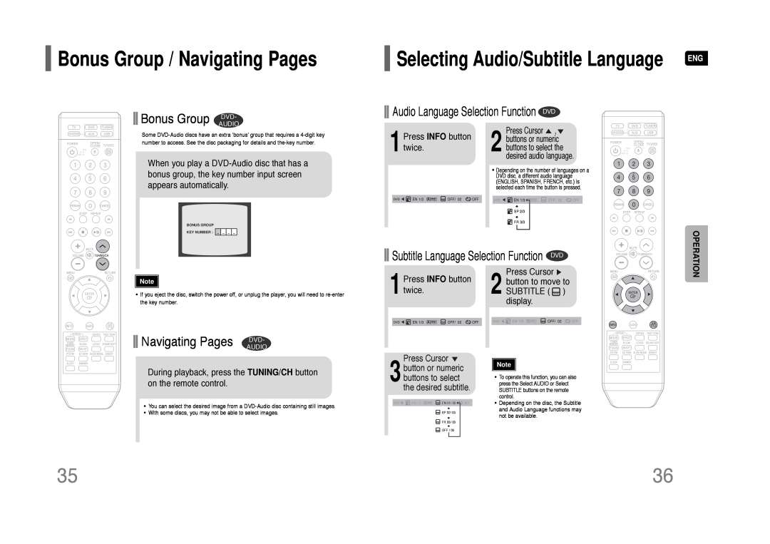Samsung HT-Q40 Bonus Group / Navigating Pages, Bonus Group DVD, Navigating Pages DVD, 1Press INFO button twice, 1twice 