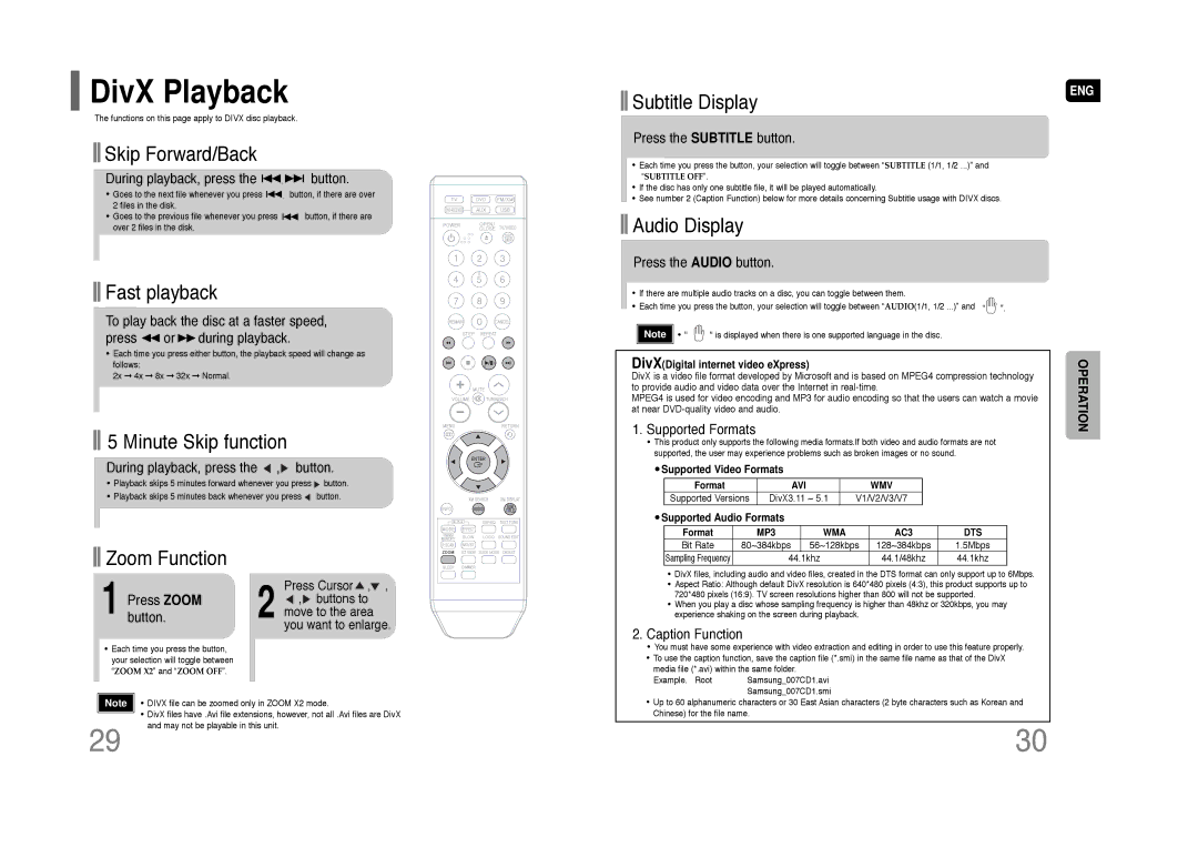 Samsung HT-Q45 instruction manual DivX Playback 