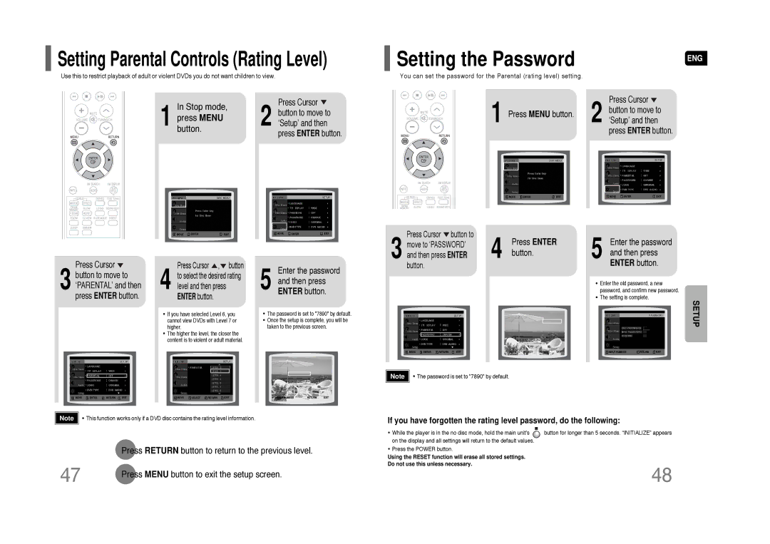 Samsung HT-Q45 Setting the Password, Button, Enter the password and then press, Enter the password Then press Enter button 