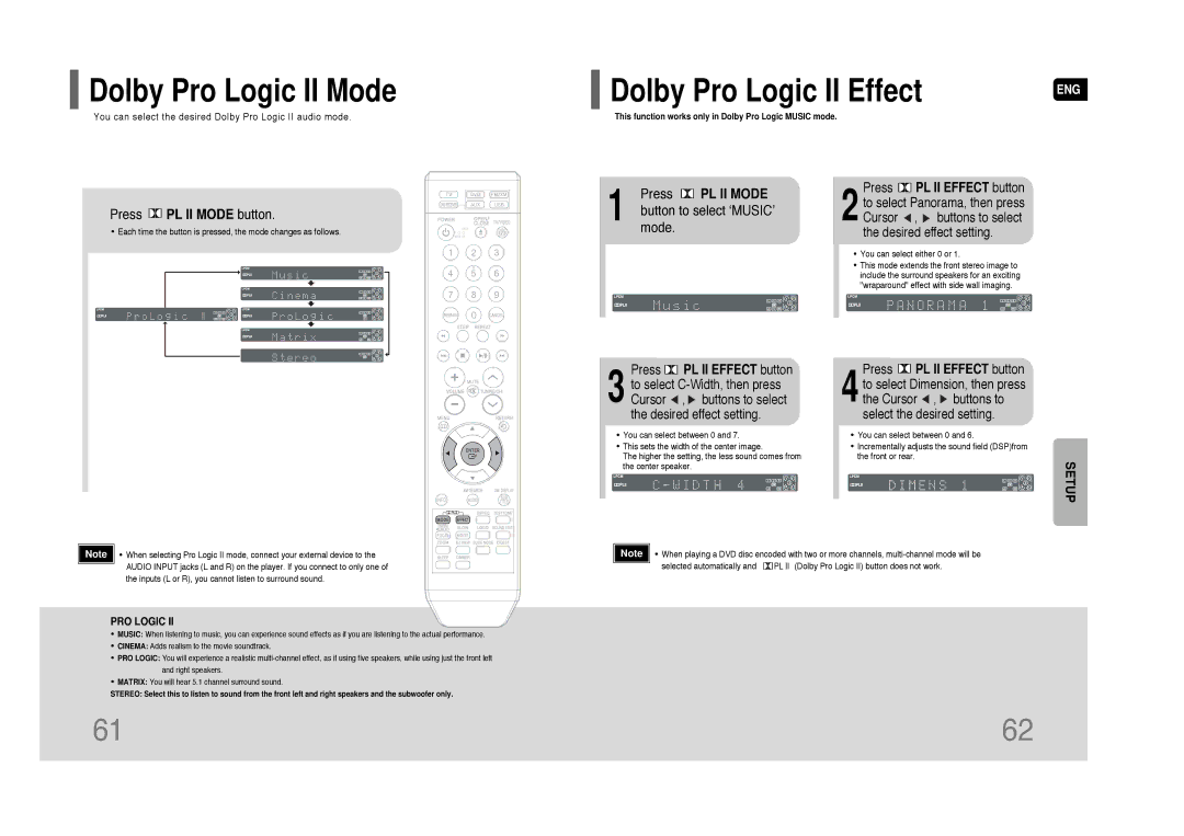 Samsung HT-Q45 instruction manual Dolby Pro Logic II Mode, Dolby Pro Logic II Effect, Press PL II Mode 