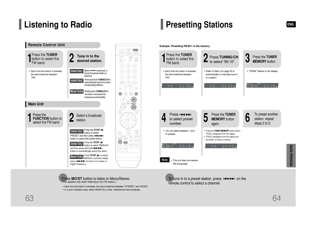 Samsung HT-Q45 instruction manual Listening to Radio, Presetting Stations 