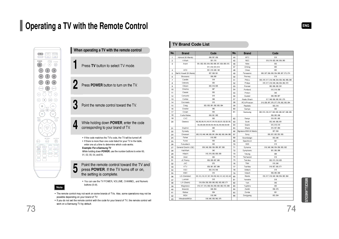 Samsung HT-Q45 instruction manual Press Power button to turn on the TV, Point the remote control toward the TV 