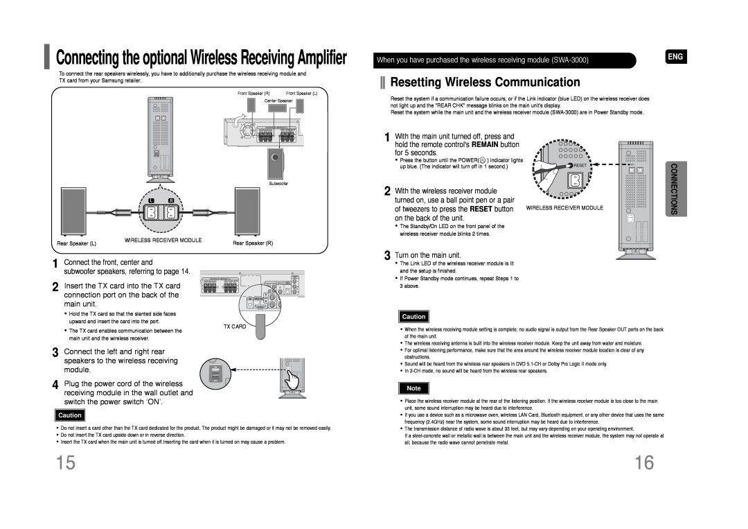 Samsung HT-Q45 instruction manual Resetting Wireless Communication, Connections 