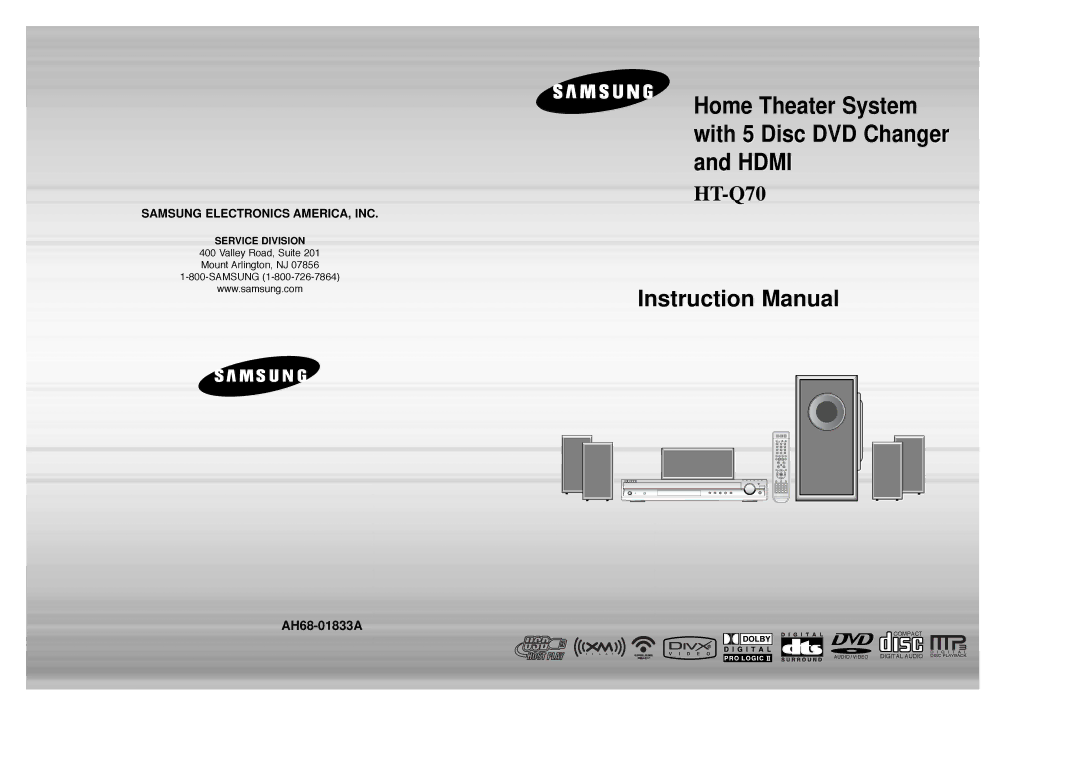 Samsung HT-Q70 instruction manual Home Theater System with 5 Disc DVD Changer and Hdmi 