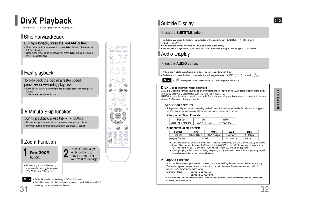 Samsung HT-Q70 instruction manual DivX Playback 