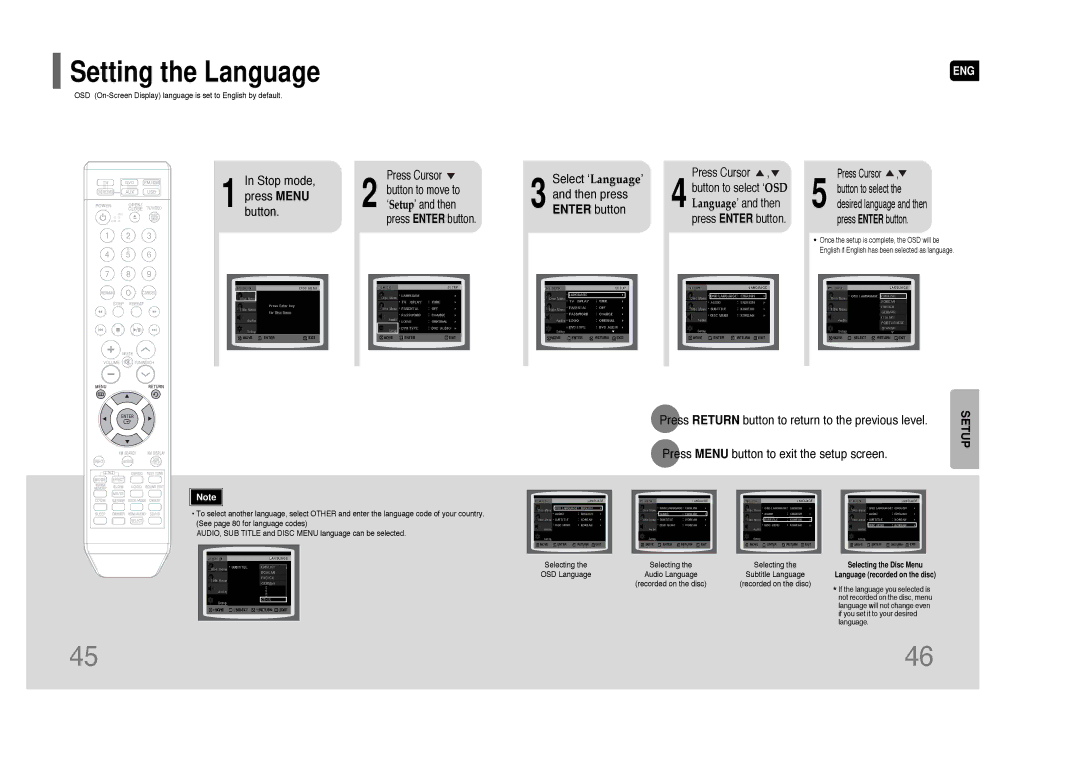 Samsung HT-Q70 instruction manual Setting the Language, Select ‘ Language’, Then press, Enter button 