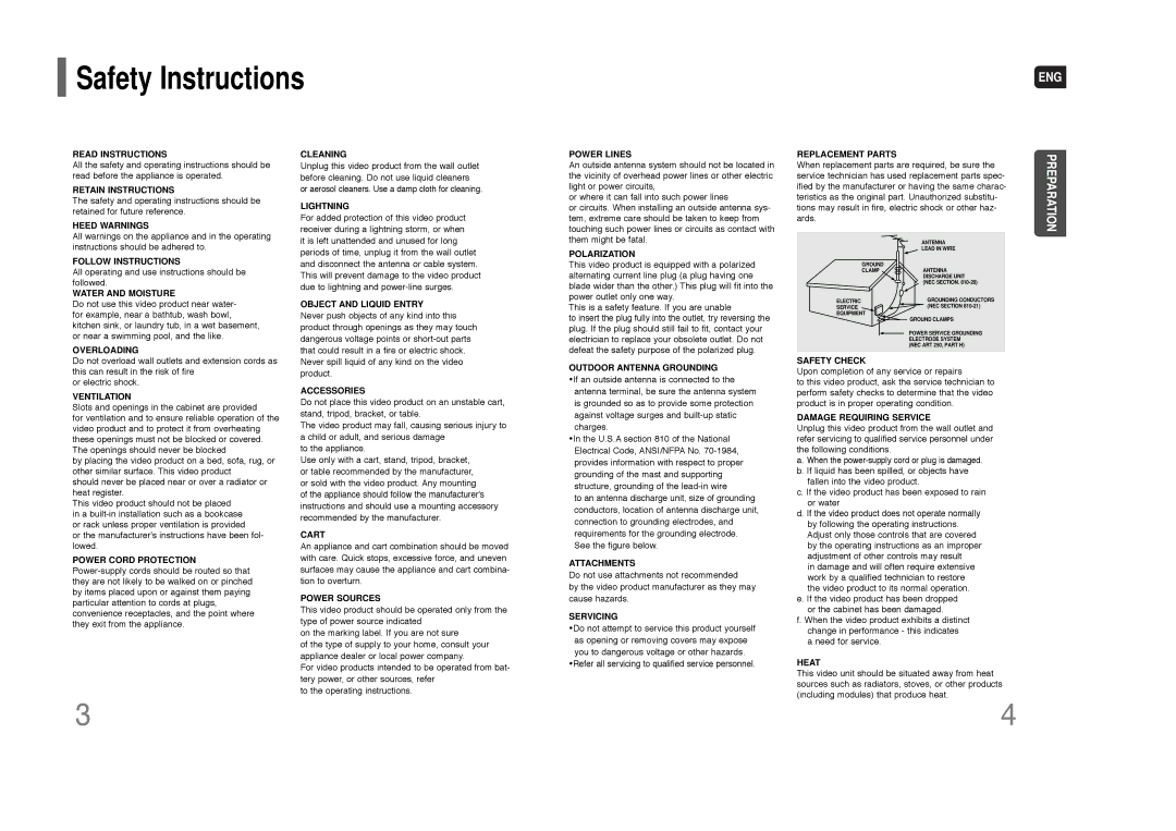 Samsung HT-Q70 instruction manual Safety Instructions 