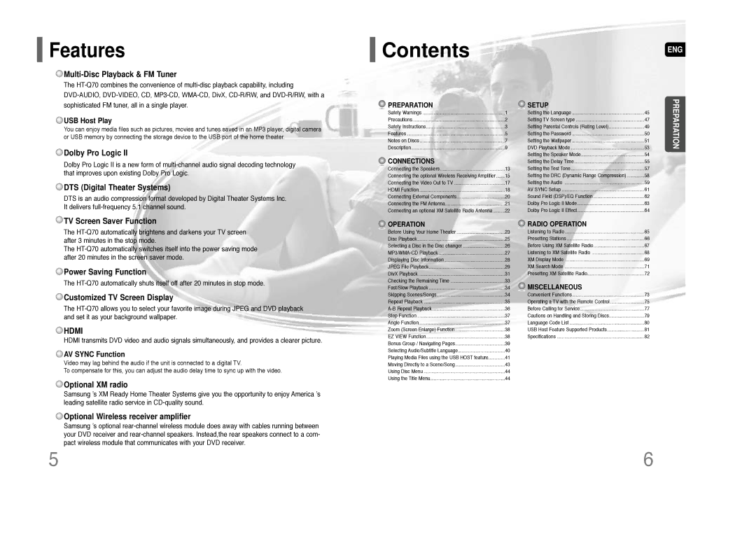 Samsung HT-Q70 instruction manual Contents 