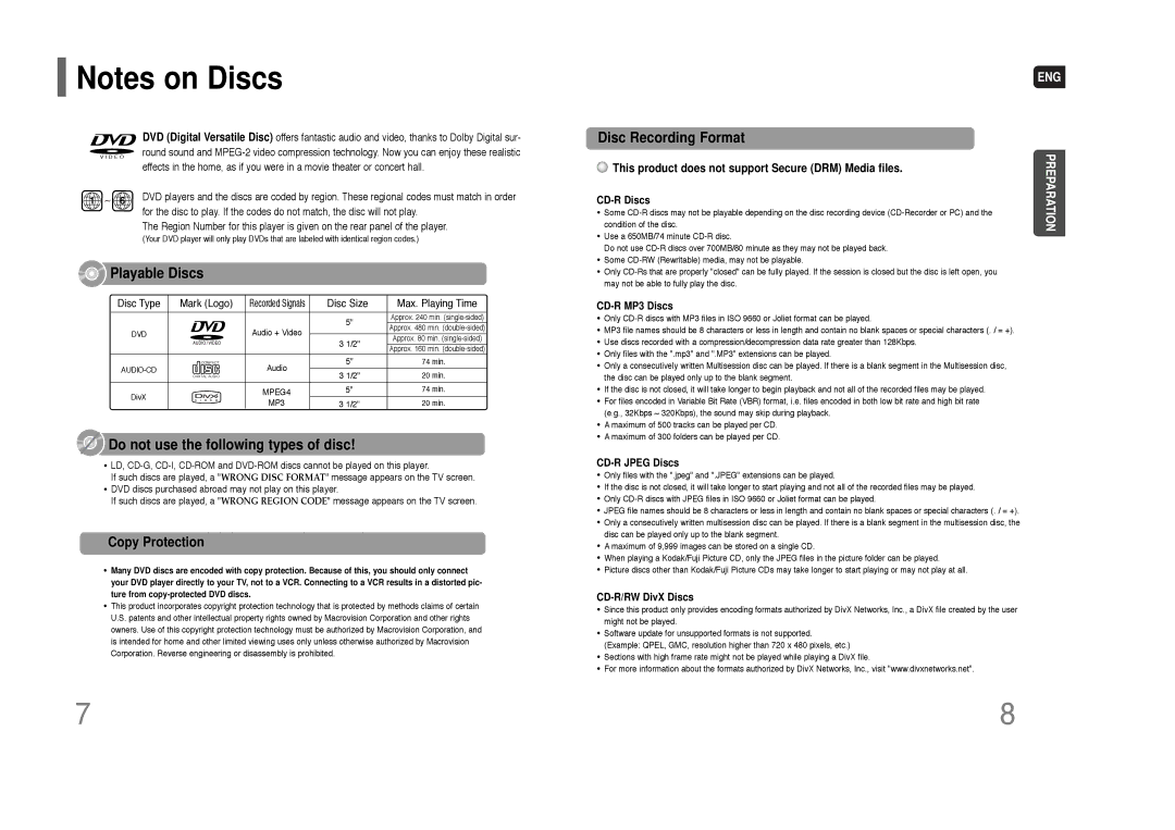 Samsung HT-Q70 instruction manual Copy Protection, This product does not support Secure DRM Media files 