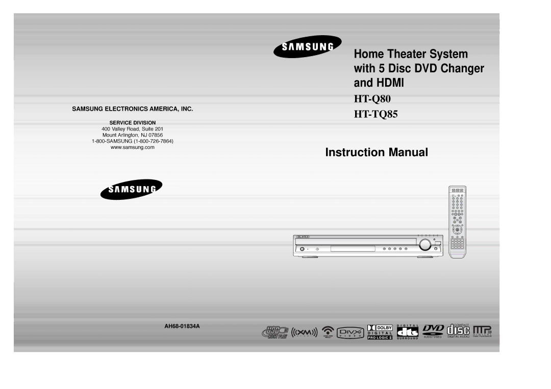 Samsung HT-Q80 HT-TQ85 instruction manual Home Theater System with 5 Disc DVD Changer and Hdmi 