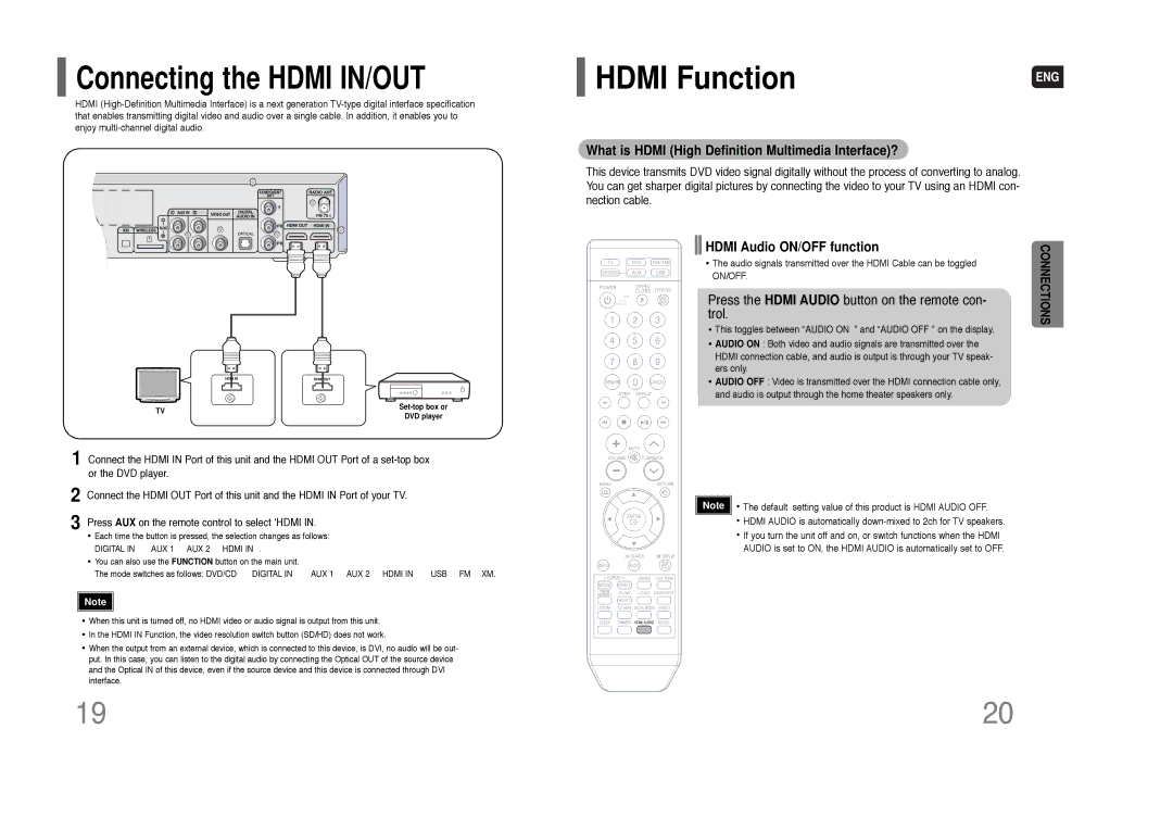 Samsung HT-Q80 HT-TQ85 instruction manual What is Hdmi High Definition Multimedia Interface?, Hdmi Audio ON/OFF function 