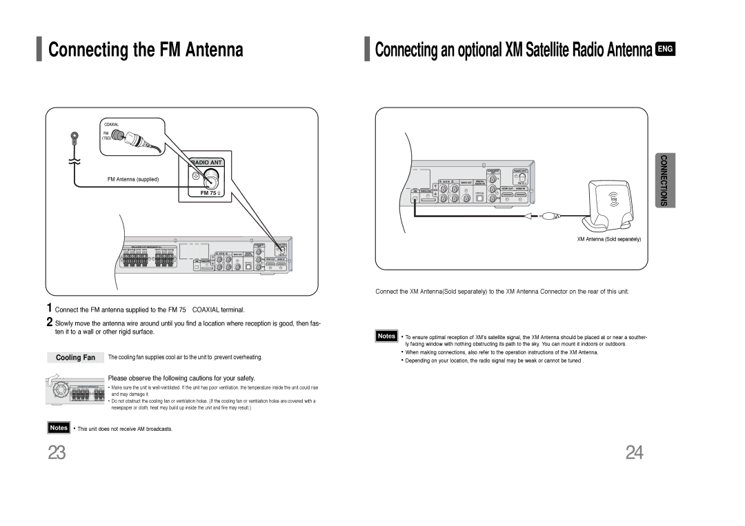 Samsung HT-Q80 HT-TQ85 instruction manual Connecting the FM Antenna, Cooling Fan 