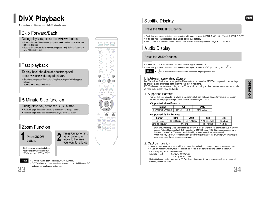 Samsung HT-Q80 HT-TQ85 instruction manual DivX Playback 