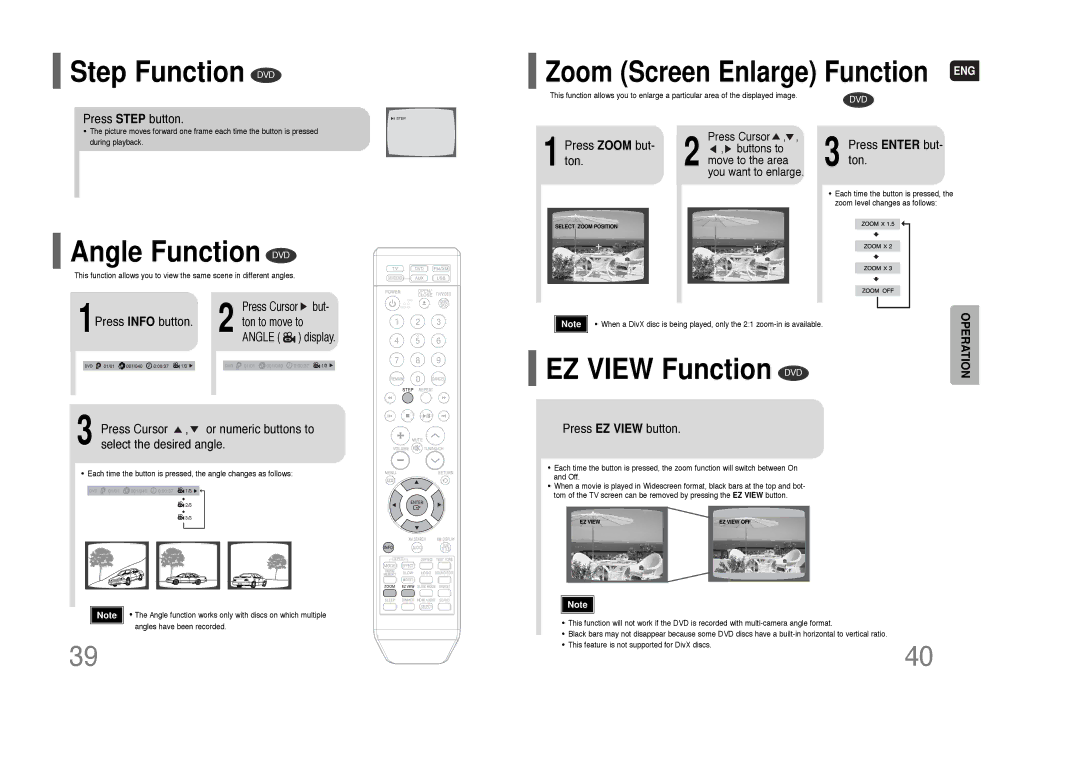 Samsung HT-Q80 HT-TQ85 Step Function DVD, Angle Function DVD, EZ View Function DVD, Zoom Screen Enlarge Function ENG 