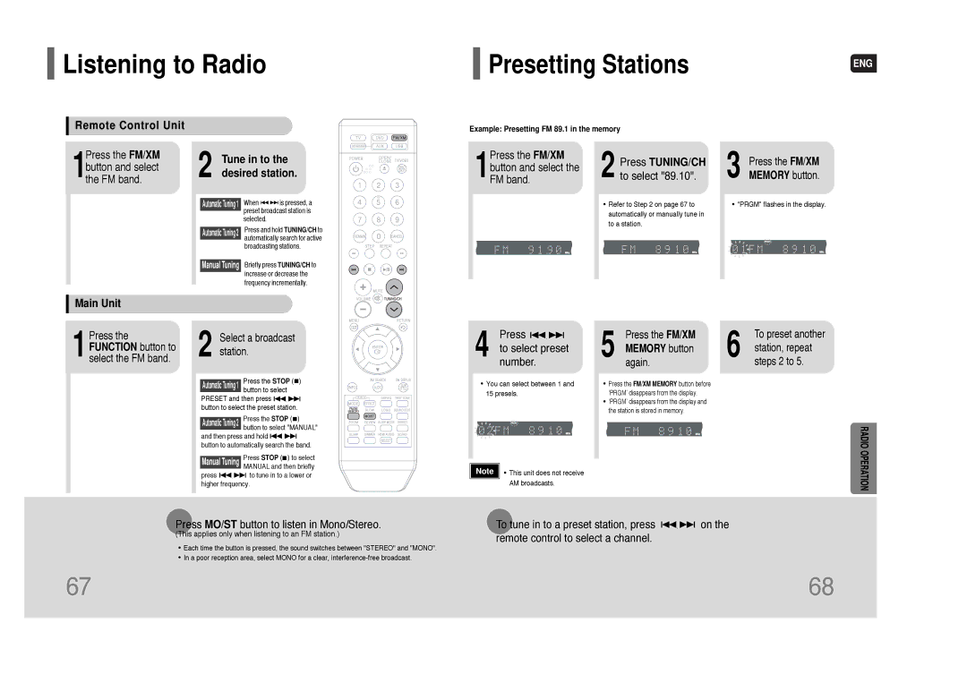 Samsung HT-Q80 HT-TQ85 instruction manual Listening to Radio, Presetting Stations 